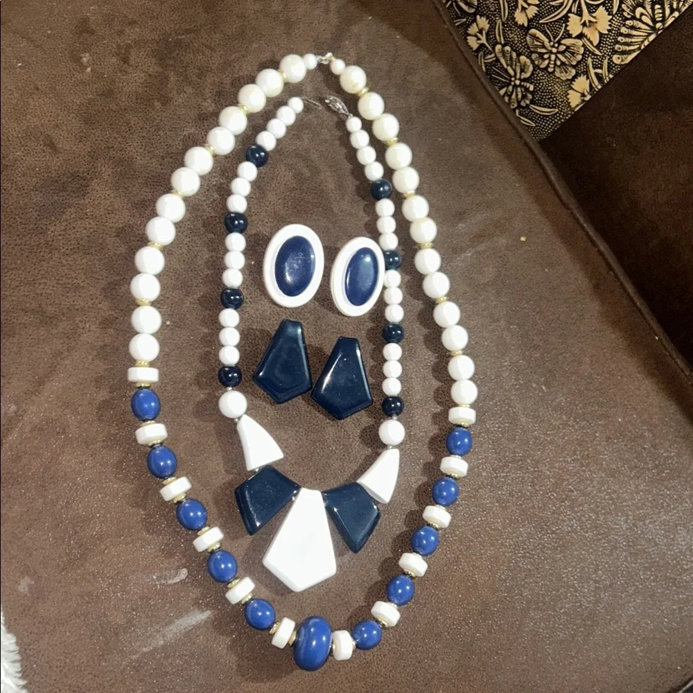 1970’s Blue & White 2 Necklace’s & 2 Earring Sets